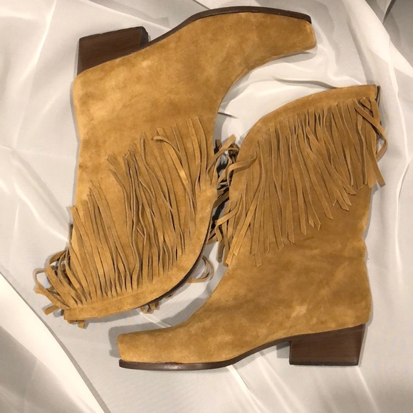 Charles Jourdan Shoes - Boho Vintage Fringed square toed boots